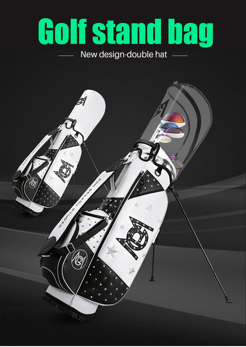Portable Golf Bag with Stand, Korean Rivet Design, Personalized Transparent Ball Cap, Lightweight Golf Club Bag
