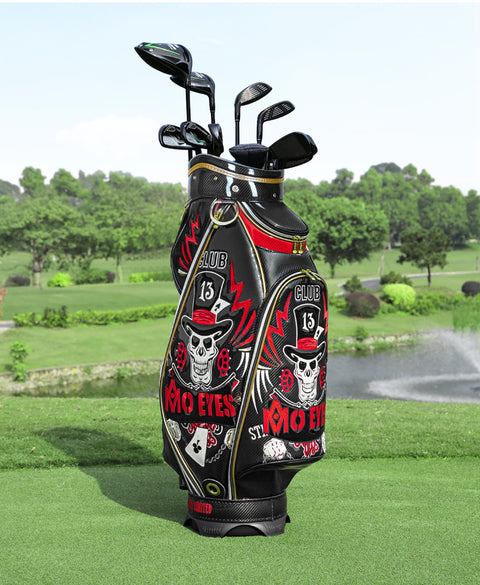 High-end Embroidered Golf Bag with Skull and Crystal Leather, Classic Off-Road Vehicle Pattern Golf Club Bag