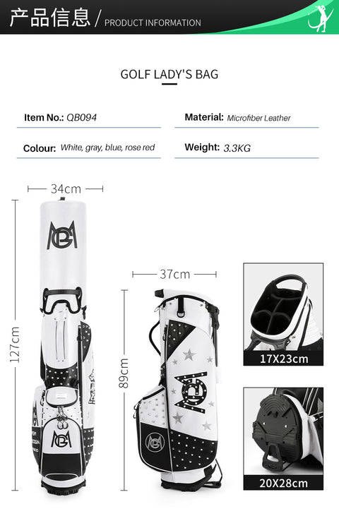 Portable Golf Bag with Stand, Korean Rivet Design, Personalized Transparent Ball Cap, Lightweight Golf Club Bag