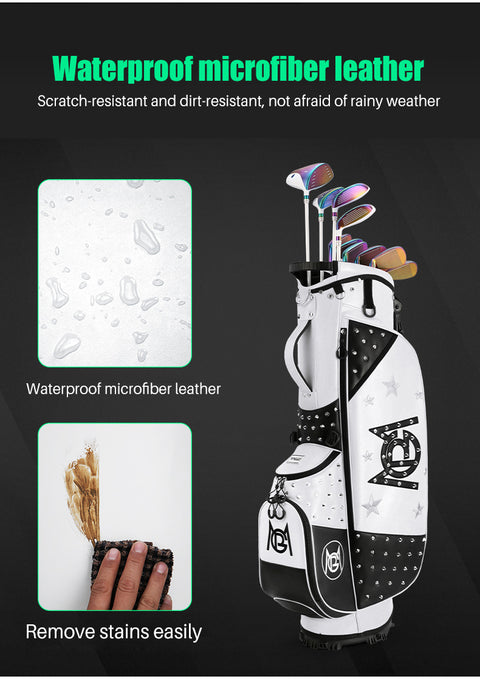 Portable Golf Bag with Stand, Korean Rivet Design, Personalized Transparent Ball Cap, Lightweight Golf Club Bag