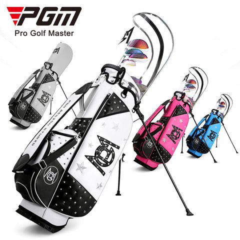 Portable Golf Bag with Stand, Korean Rivet Design, Personalized Transparent Ball Cap, Lightweight Golf Club Bag